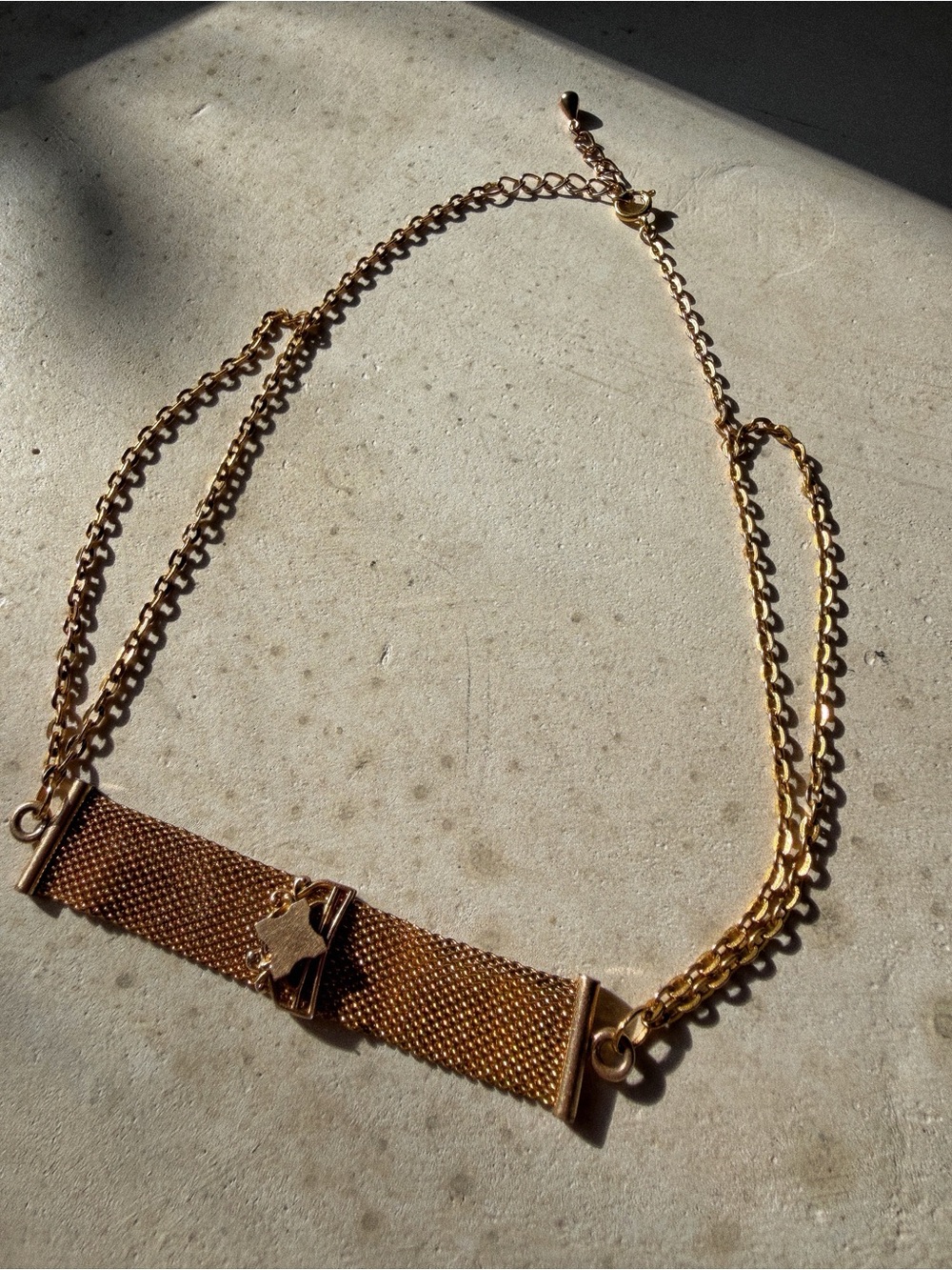 Antique Upcycled Choker Necklace Watch Chain Repurposed Panel Layering Collar - Picture 2 of 10